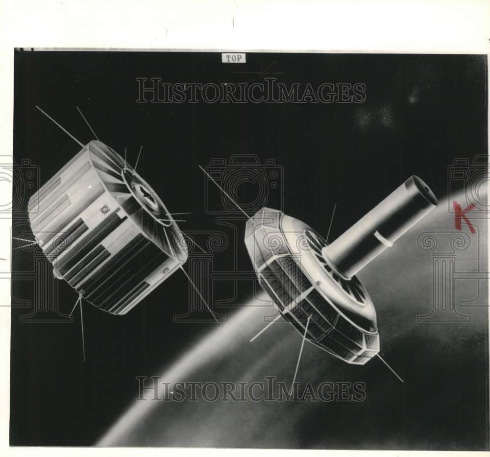 1961 Press Photo Drawing of two satellites flown into orbit at once - lrx77762- Historic Images