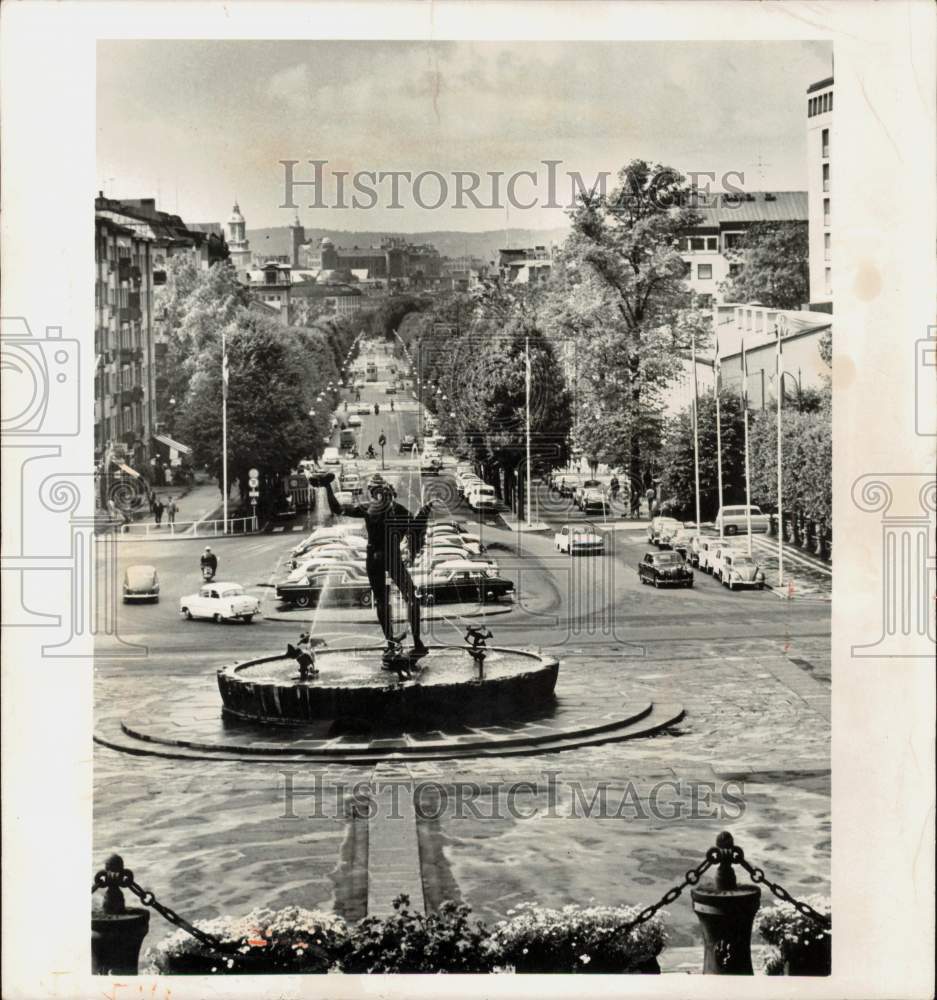 1966 Press Photo Gothenburg, Sweden - Statue of Poseidon, god of the sea- Historic Images