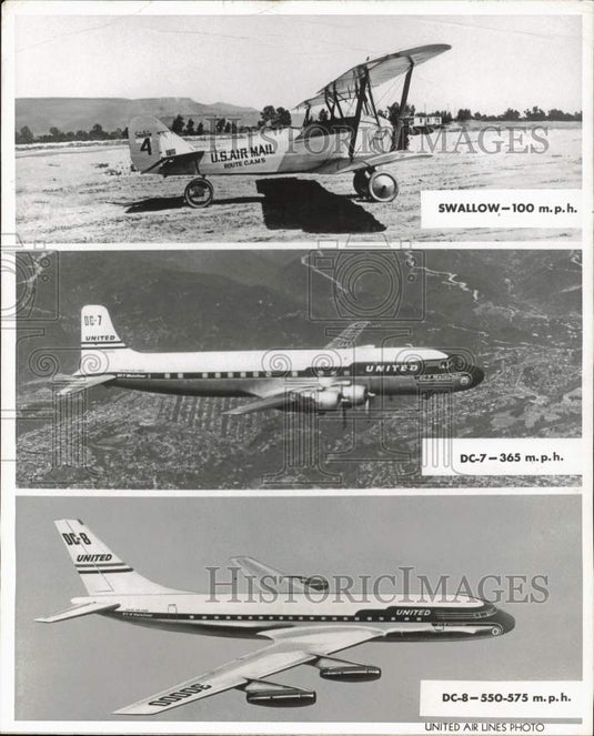 1956 Press Photo 3 planes showing progress of commercial air travel. - lrx96633- Historic Images