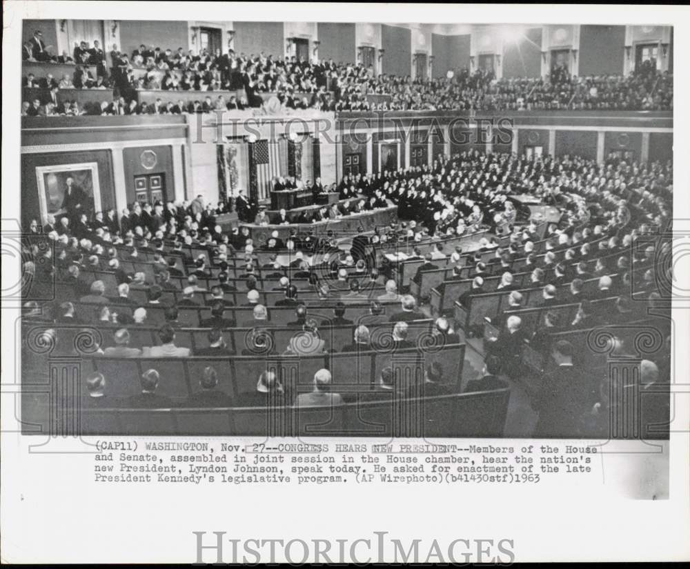 1963 Press Photo President Johnson addresses joint session of House and Senate.- Historic Images