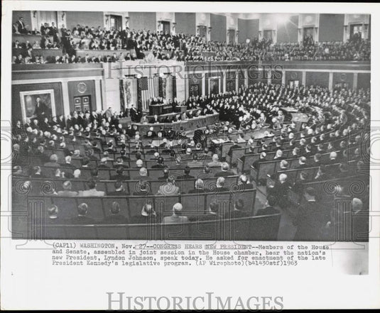 1963 Press Photo President Johnson addresses joint session of House and Senate.- Historic Images