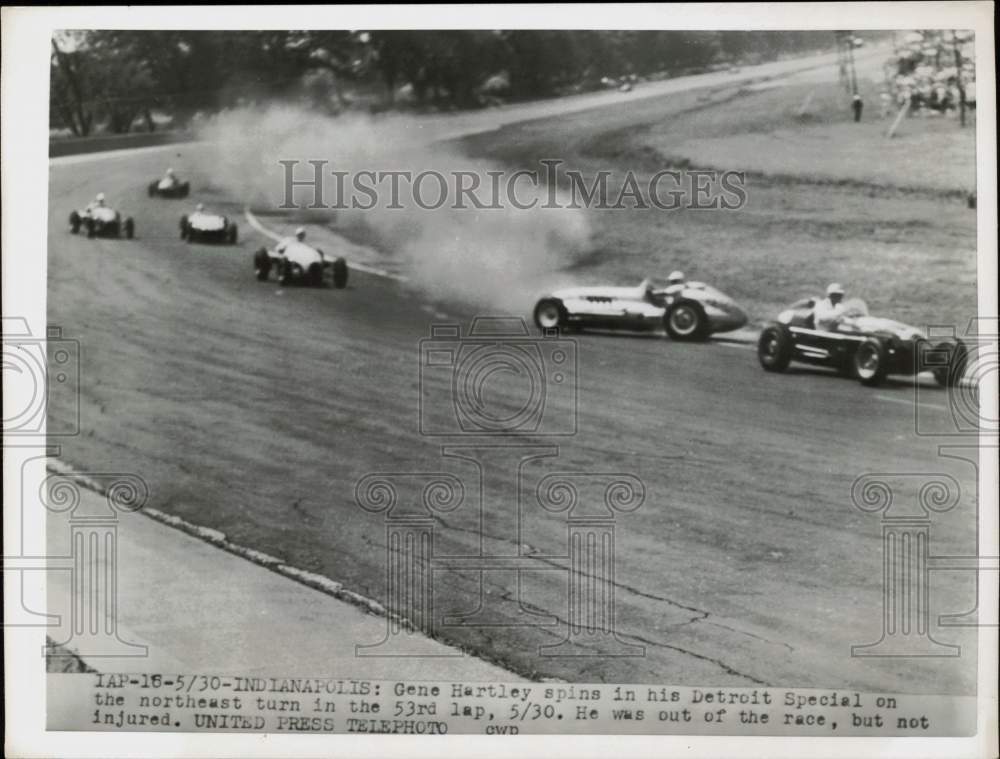 1916 Press Photo Gene Hartley spins in his Detroit Special in Indianapolis.- Historic Images