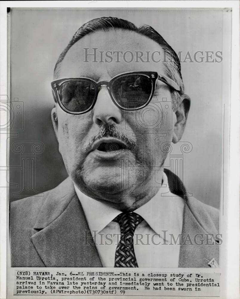 1959 Press Photo Dr. Manuel Urrotia, Cuban president arrives in Havana, Cuba- Historic Images