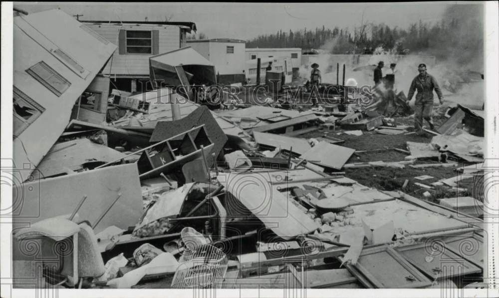 1969 Press Photo Mobile homes damaged by high winds in Anchorage, Alaska- Historic Images