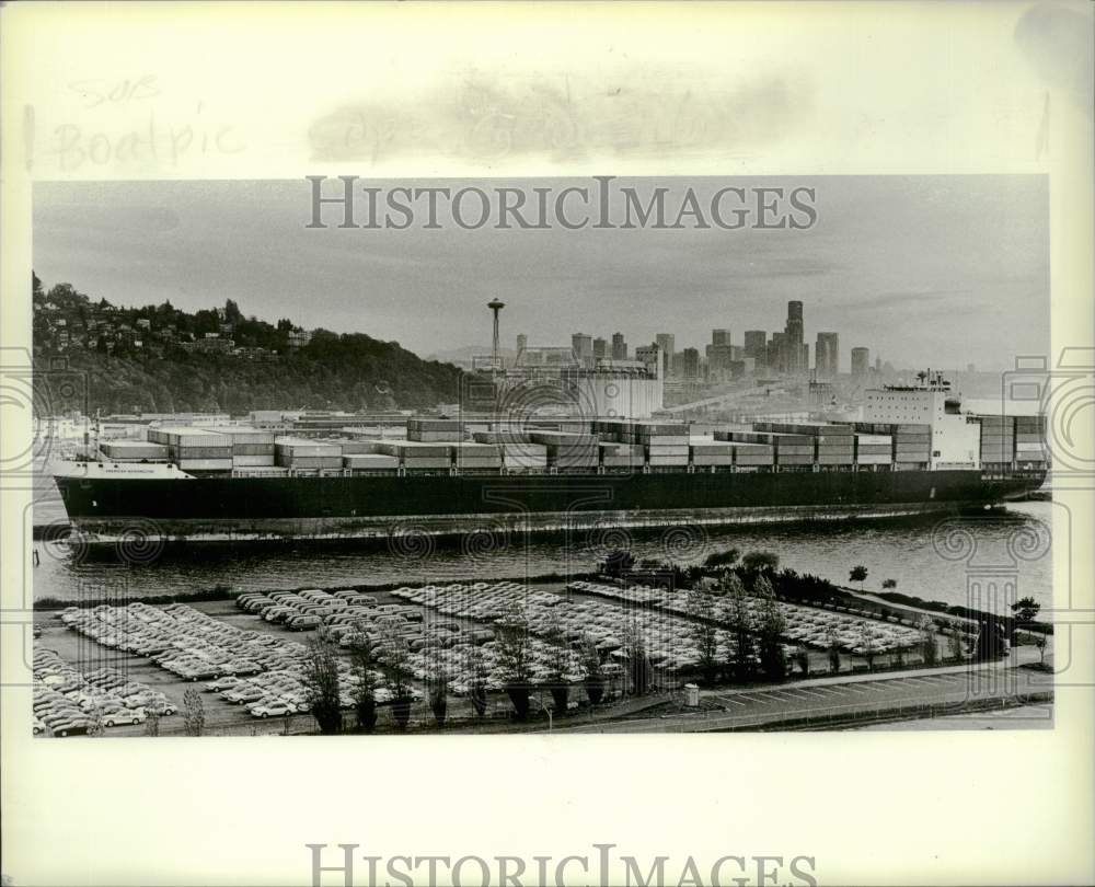 1987 Press Photo A view of the 950-foot container ship American Washington, WA- Historic Images