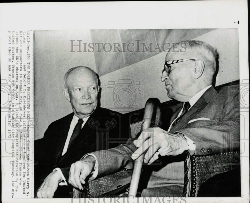 1966 Press Photo Harry Truman &amp; Dwight Eisenhower having lunch in Kansas City- Historic Images