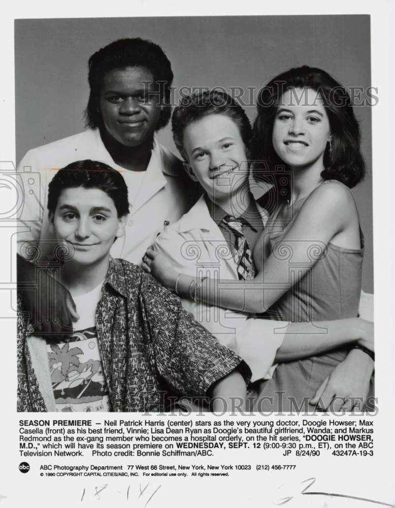 1990 Press Photo Neil Patrick Harris and the cast of &quot;Doogie Howser, M.D.&quot;- Historic Images