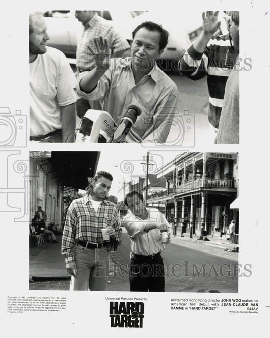 1993 Press Photo John Woo directs Jean-Claude Van Damme in "Hard Target"- Historic Images