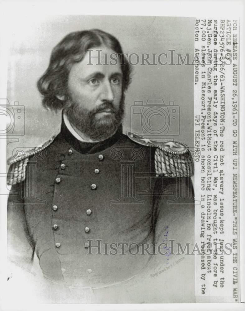 1961 Press Photo Major General John Charles Fremont, Civil War Hero - lry17985- Historic Images