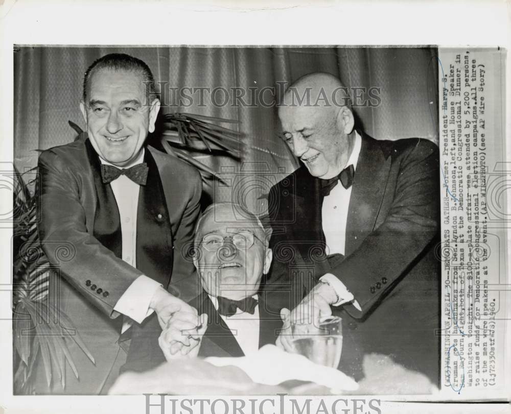 1960 Press Photo Harry Truman, Lyndon Johnson &amp; Sam Rayburn at Washington dinner- Historic Images