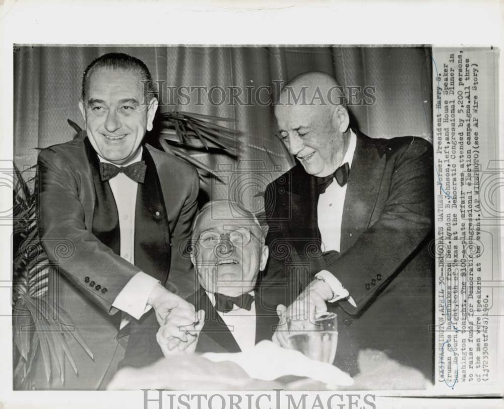 1960 Press Photo Harry Truman, Lyndon Johnson & Sam Rayburn at Washington dinner- Historic Images