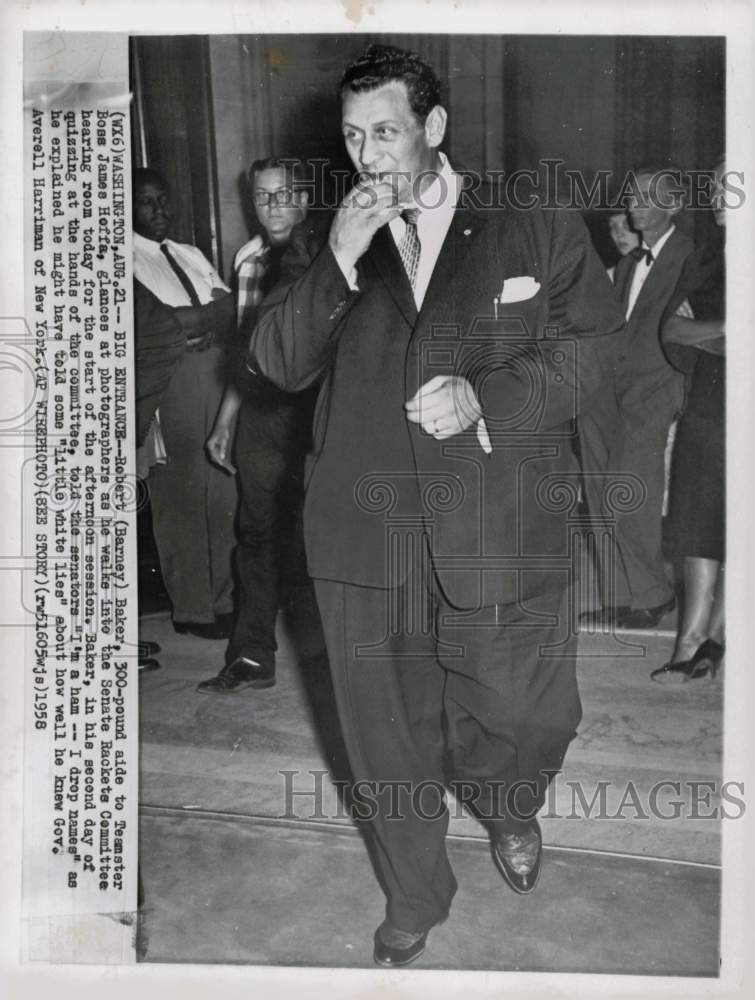 1958 Press Photo Hoffa Aide Robert Baker at Rackets Hearing in Washington- Historic Images