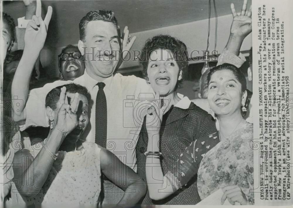 1958 Press Photo Rep. Adam Powell with his campaign workers at NY headquarters- Historic Images