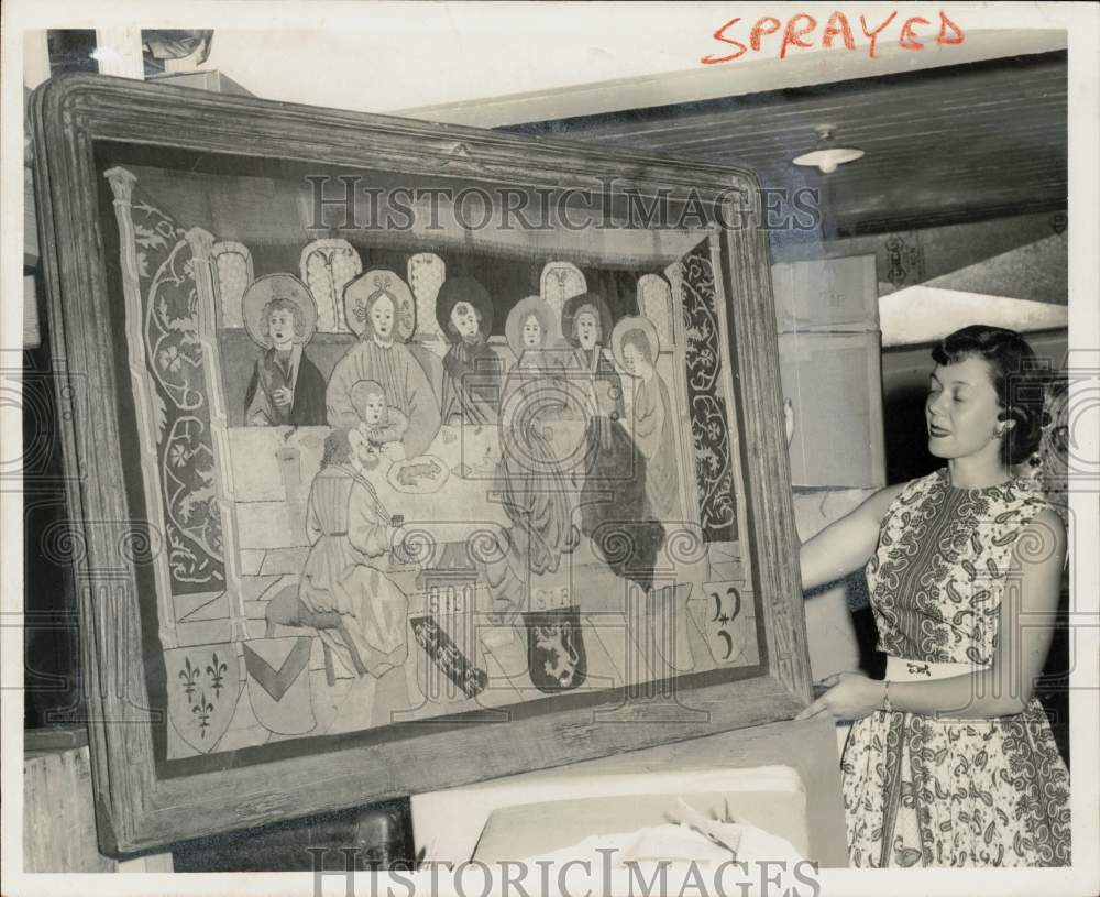 1956 Press Photo Tapestry stored at First National Bank in Palm Beach, Florida- Historic Images