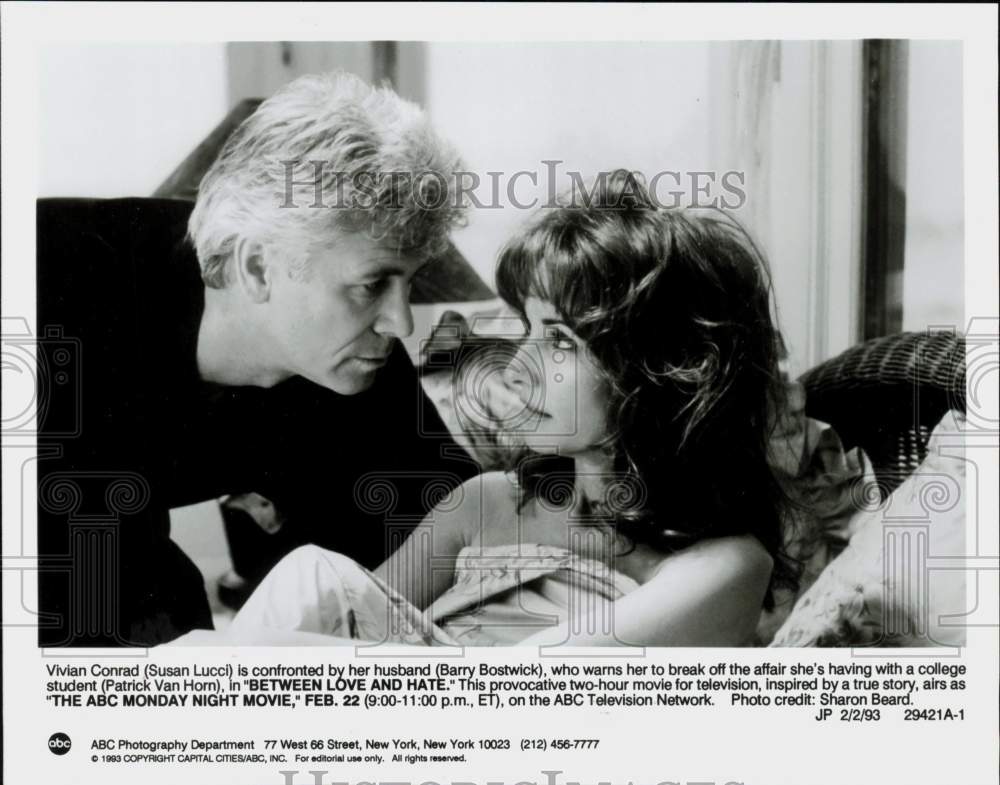 1993 Press Photo Susan Lucci &amp; Barry Bostwick in &quot;Between Love and Hate&quot;- Historic Images