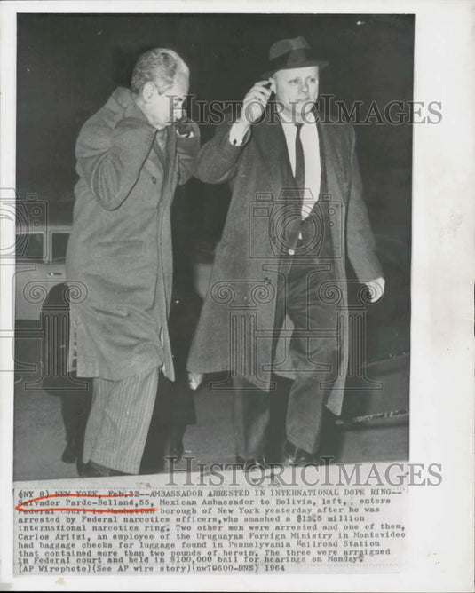 1964 Press Photo Mexican Ambassador Salvador Pardo-Bolland Arrested in New York- Historic Images