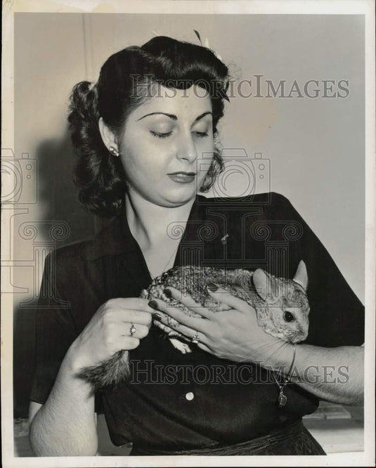 1956 Press Photo Woman Holding Chinchilla - lry26924- Historic Images