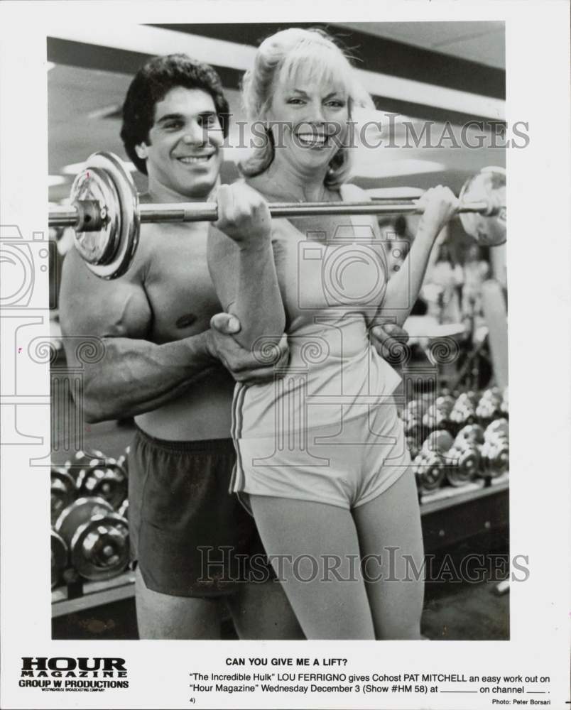 1980 Press Photo Lou Ferrigno and Pat Mitchell on &quot;Hour Magazine.&quot; - lry28285- Historic Images