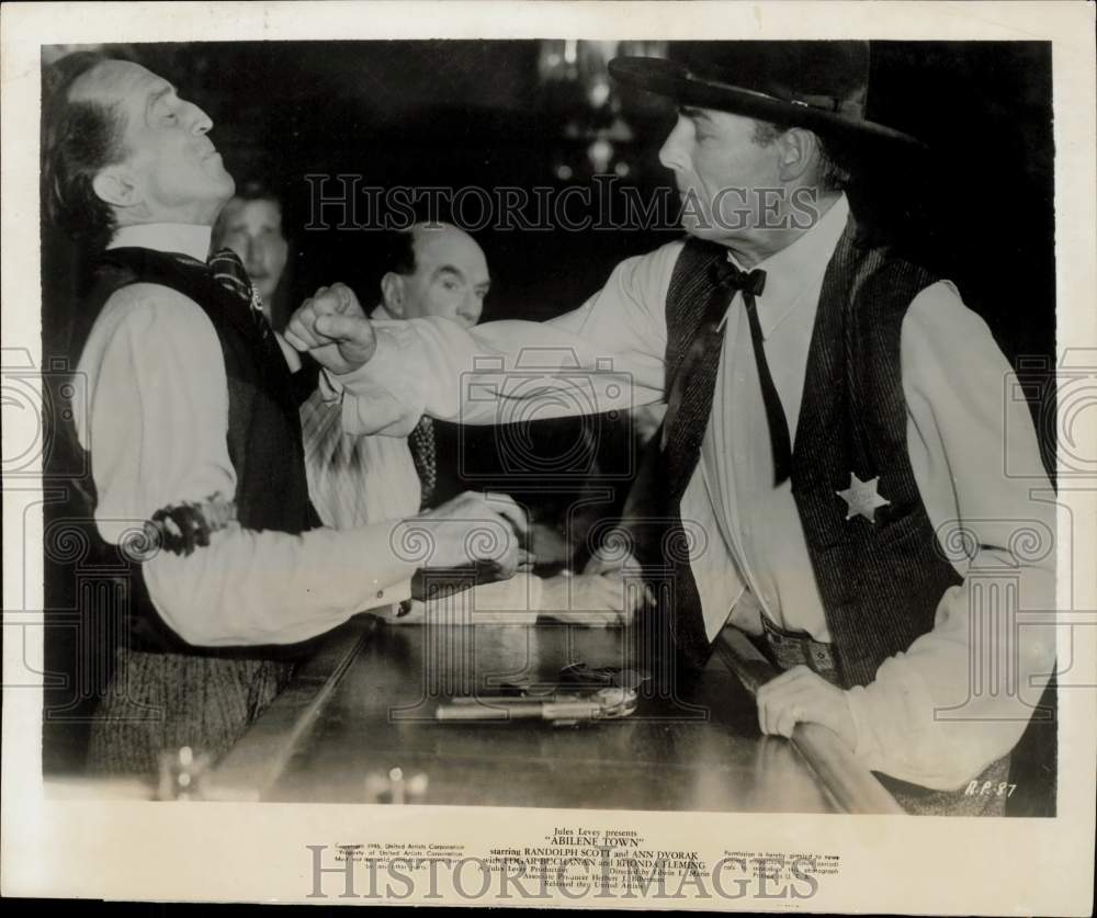 1946 Press Photo Randolph Scott &amp; Co-Stars in &quot;Abilene Town&quot; Film - lry29888- Historic Images