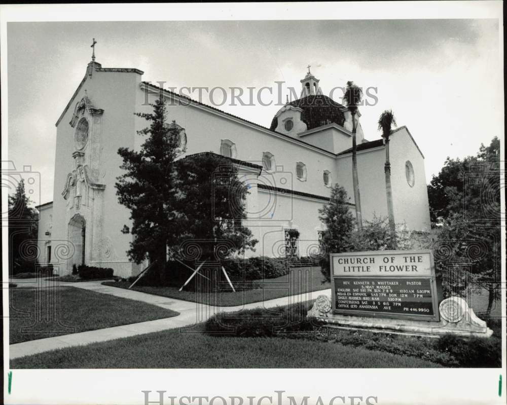 1990 Press Photo Church of the Little Flower in the Gables, Florida - lry31589- Historic Images