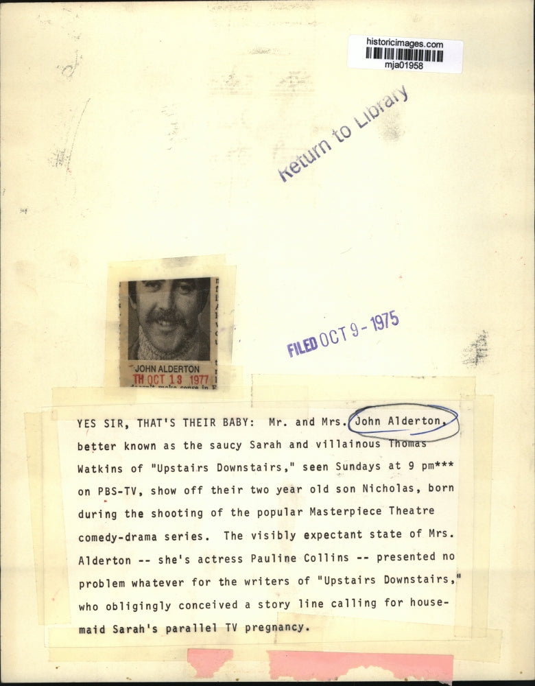 1975 Press Photo Mr & Mrs John Alderton of Upstairs Downstairs - mja01958