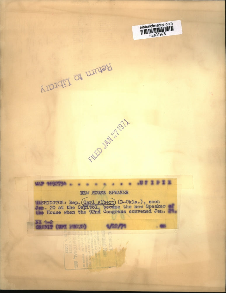 1971 Press Photo Rep Carl Albert, New Speaker of the House of the 92nd Congress