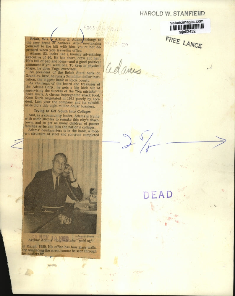 1950 Press Photo Milwaukee Banker Arthur Adams in his office - mja02432