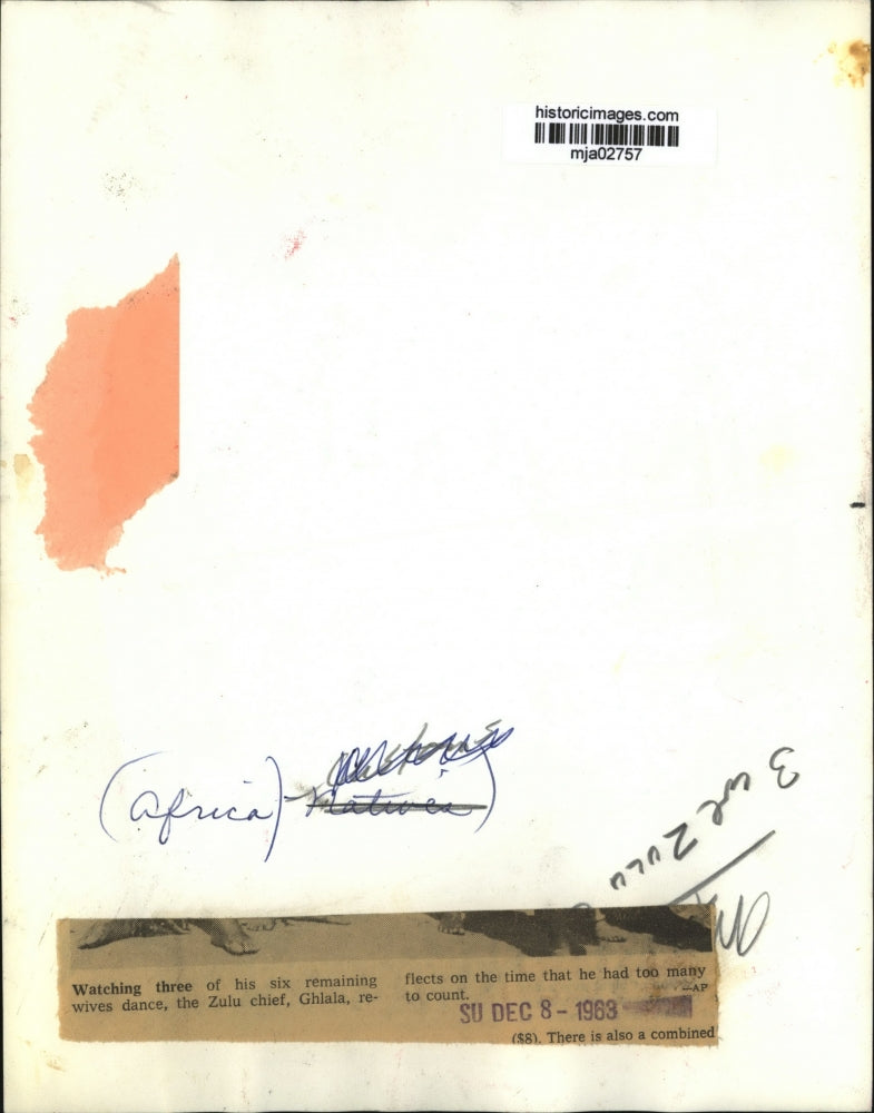 1963 Press Photo Watching three of his six remaining wives dance, the Zulu chief