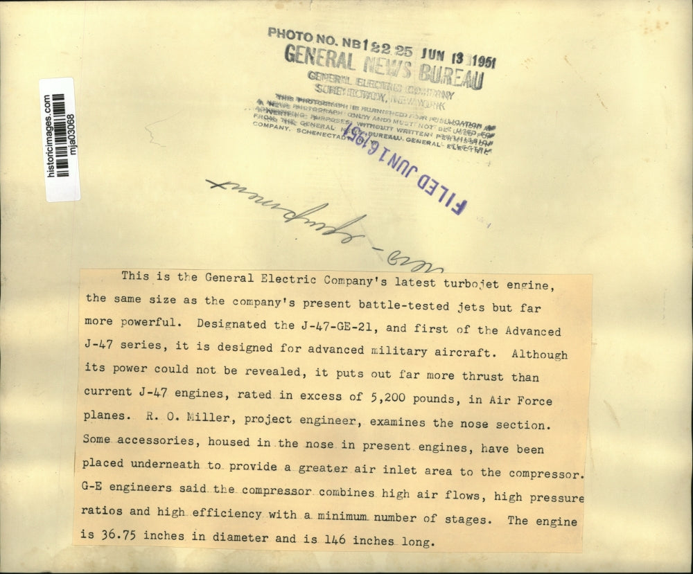 1951 Press Photo This is the Genera Electric Company's latest turbo jet engine