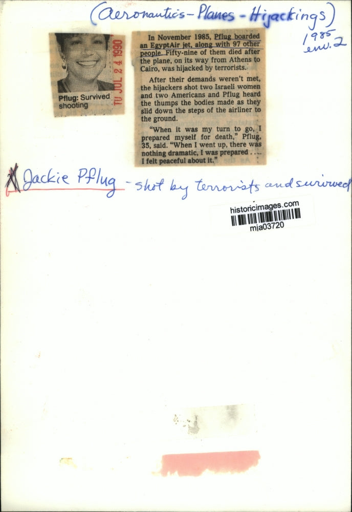 1990 Press Photo Pflug boarded an EygptAir jet, along with 97 other people