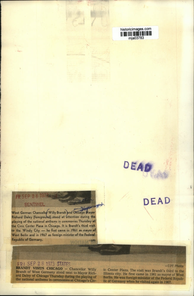 1973 Press Photo West German Chancellor Willy Brandt,Chicago Mayor Richard Daley