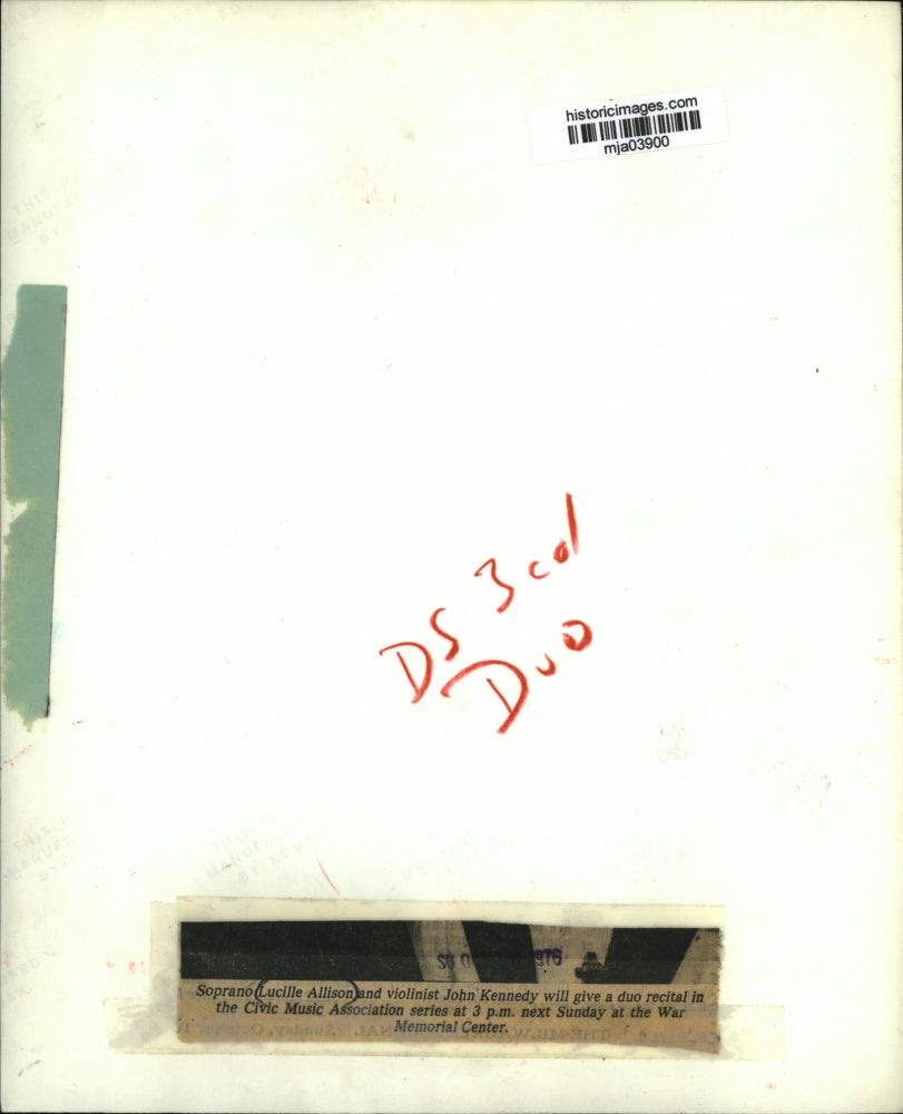 1976 Press Photo Soprano Lucille Allison & violinist John Kennedy in recital