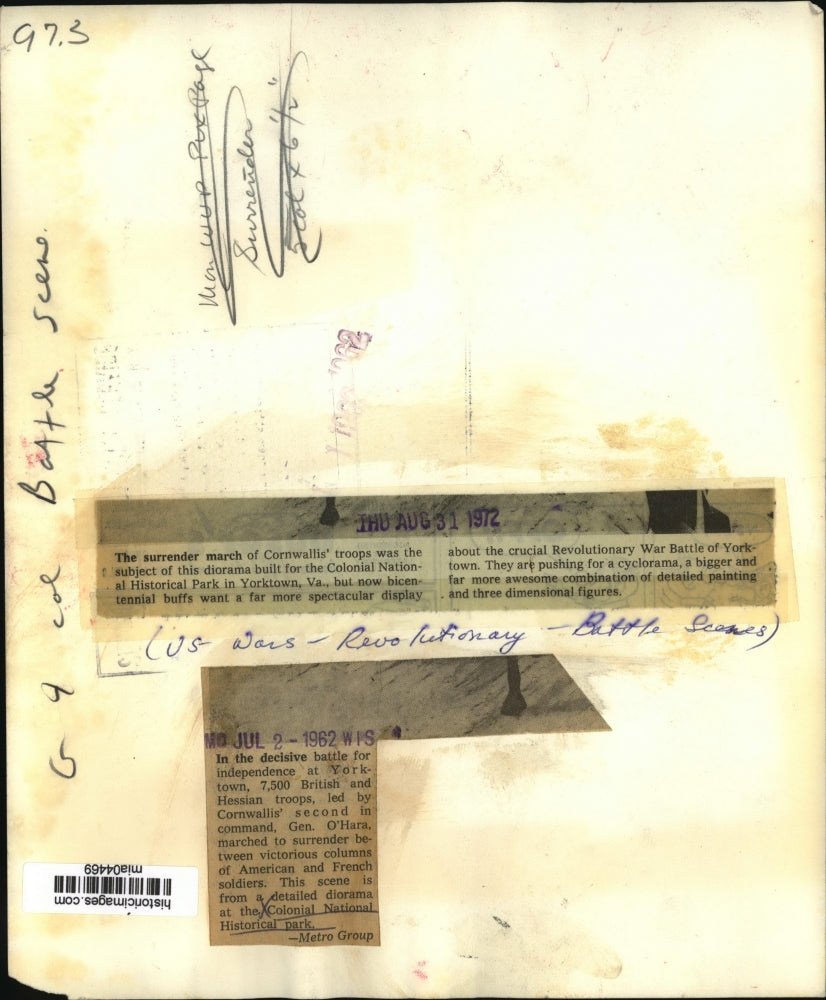 1962 Press Photo Surrender of Cornwallis diorama Colonial National Historical Pk