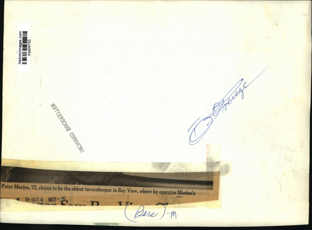 1977 Press Photo Peter Marino, 72, claims to be the oldest tavernkeeper