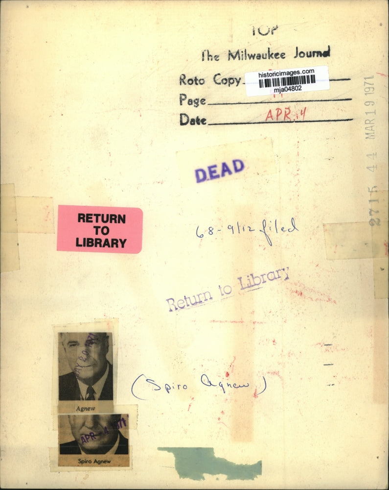 1971 Press Photo Spiro Agnew - mja04802