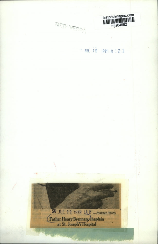 1978 Press Photo Father Henry Brennan, Chaplain at St. Joseph's Hospital