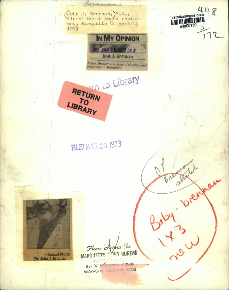 1973 Press Photo John J. Brennan, M.D. - mja05159