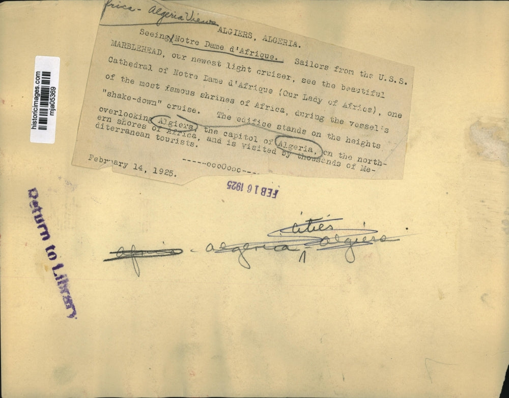 1925 Press Photo Notre Dame d'Afrique in Algeria - mja05369