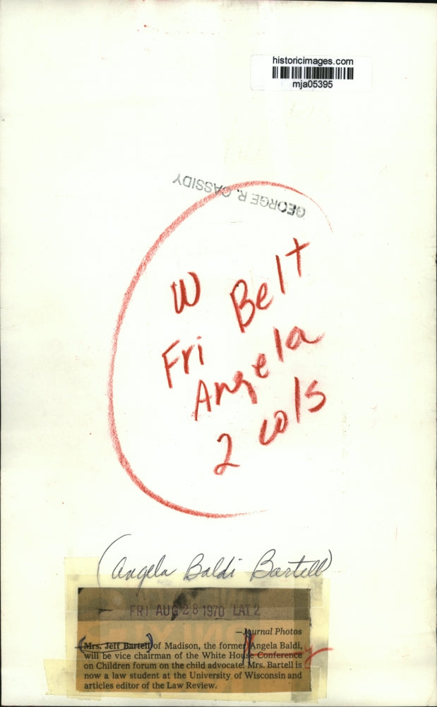 1970 Press PhotoAngela Baldi will be vice chairman of the White House Conference