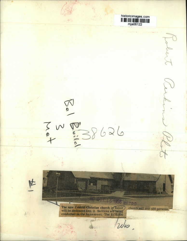 1956 Press Photo The new Central Christian church in Beliot - mja06122