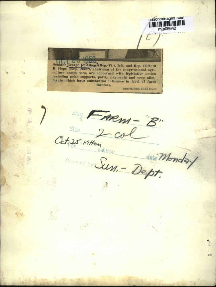 1953 Press Photo Senator George D. Alken and Rep. Clifford R. Hope - mja06642