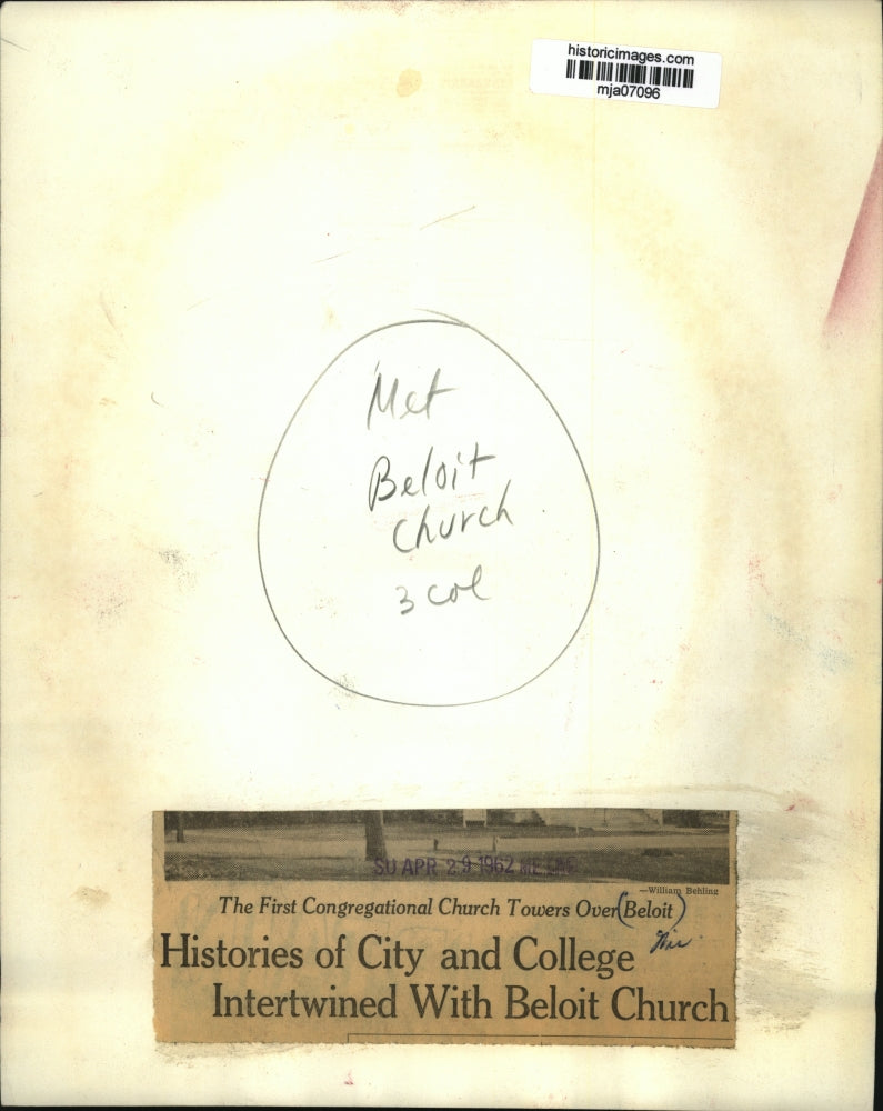 1962 Press Photo The First Congregational Church Towers Over Beloit - mja07096