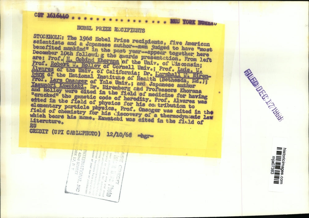 1968 Press Photo The 1968 Nobel Prize recipients - mja07383