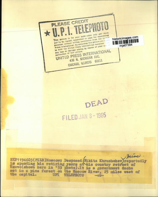 1965 Press Photo Nikita Khrushohev reportedly spending his years at Usovo