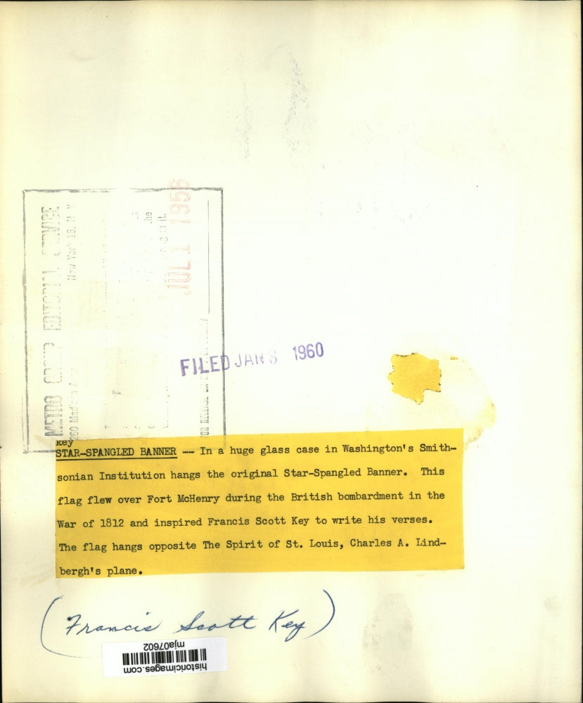 1960 Press Photo Original Star-Spangled Banner at the Smithsonian Institution