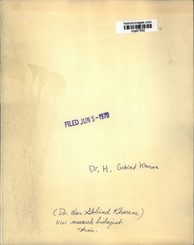 1970 Press Photo Dr. H. Gobind Khorana, UW research biologist, Wisc. - mja07892