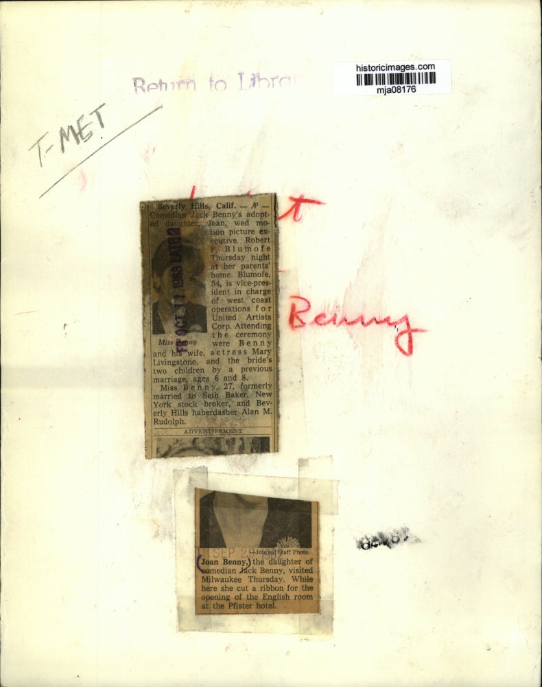 1963 Press Photo Joan Benny, the daughter of comedian Jack Benny - mja08176