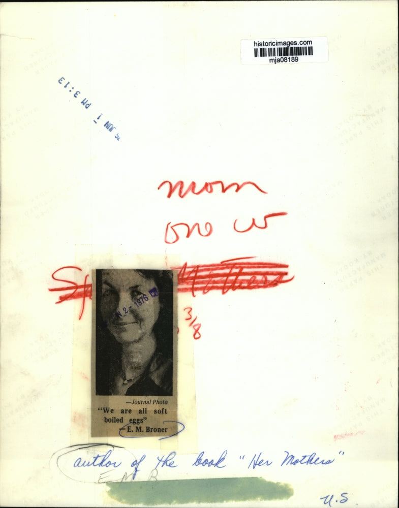 1976 Press Photo EM Broner, Author of the book Her Mothers - mja08189