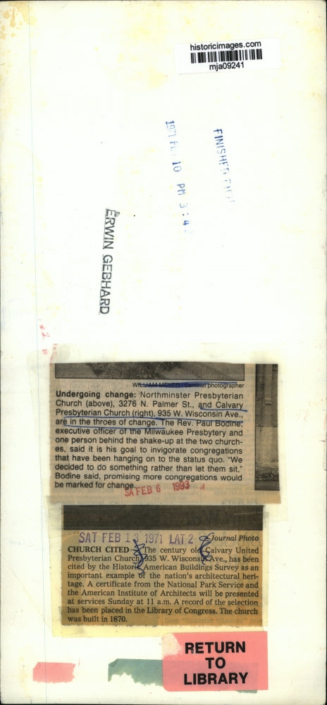 1971 Press Photo The century old Calvary United Presbyterian Church, Wis Ave