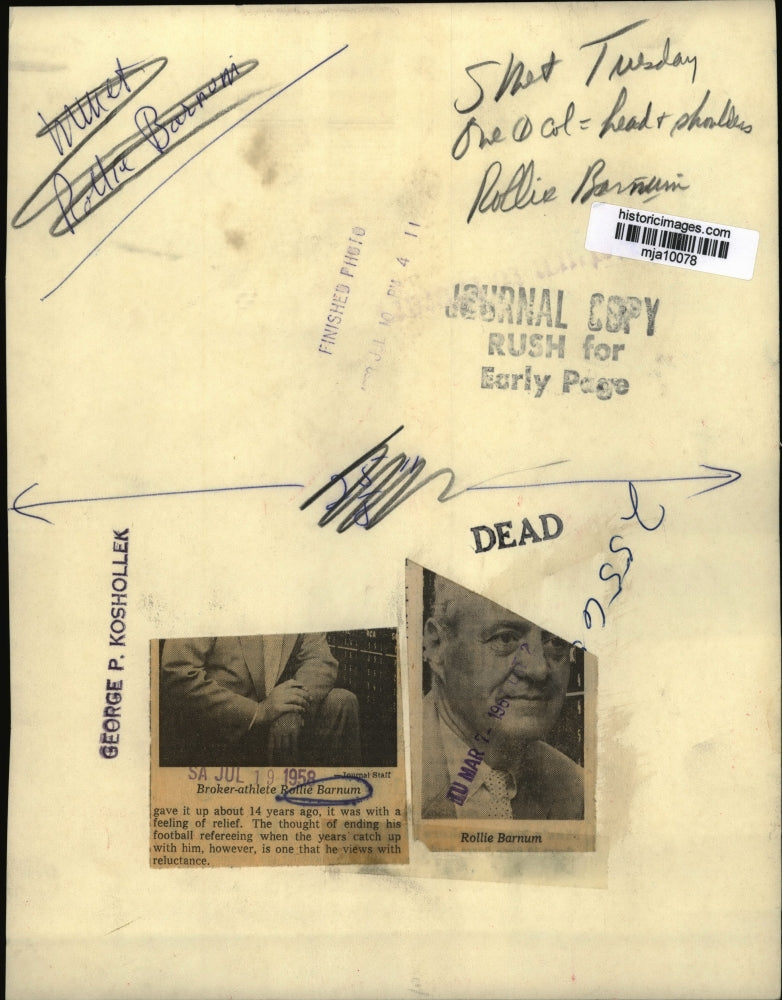 1958 Press Photo Rollie Barnum - mja10078